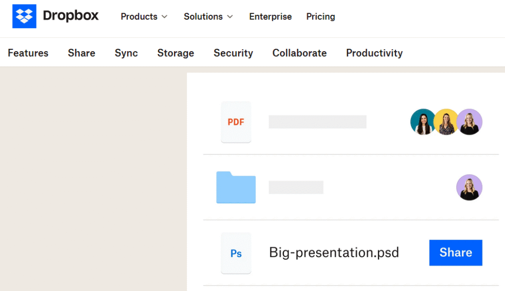 Dropbox sharing data screenshot
